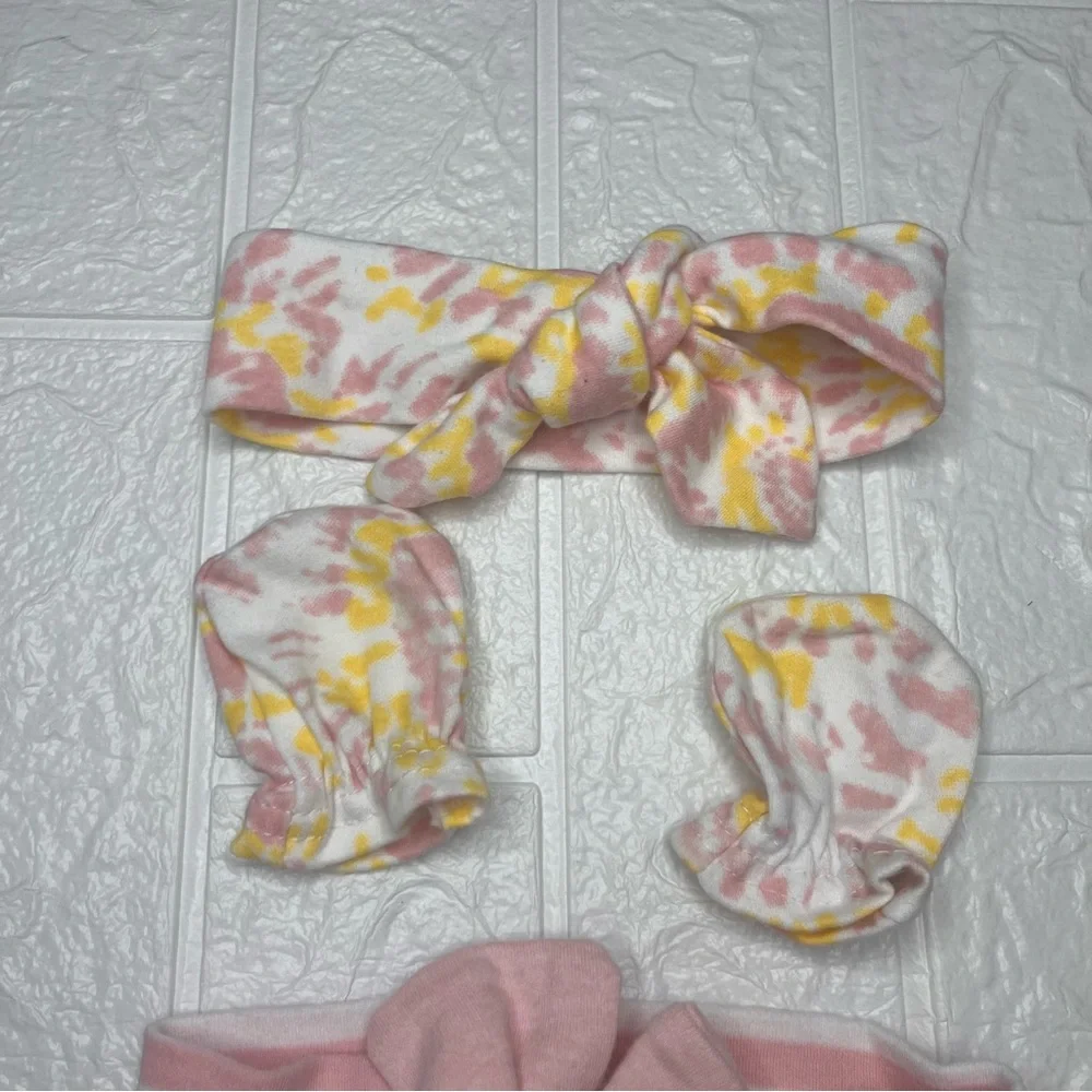 Baby Girl Headband and Scratch Mitten Sets, pink, Newborn - One Size